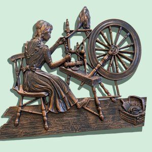 Charming Vintage “Spinning Jenny” Wall Plaque by Coppercraft